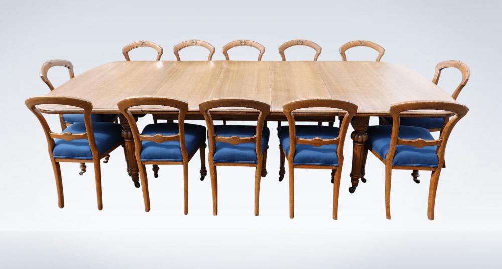 10ft Victorian Oak Extending Dining Table Round Ends