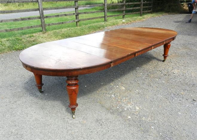 12ft Antique Oak Dining Table - Late Victorian Oval Formed Oak Extending Dining Table To Seat 14 People