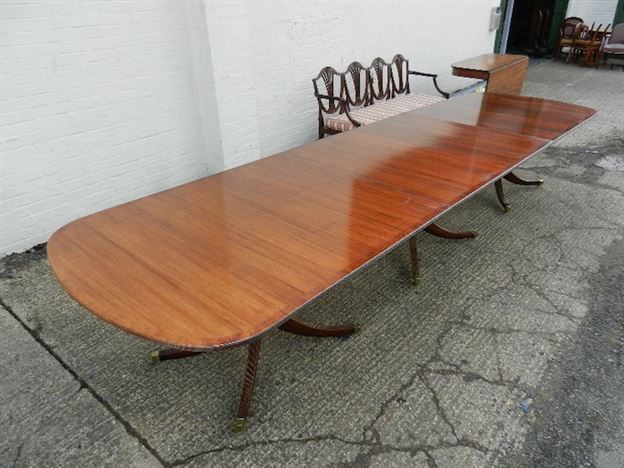 15ft Regency Mahogany Dining Table - Regency Revival Triple Pedestal Mahogany Dining Table