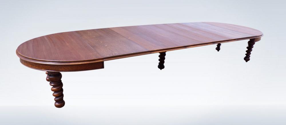 16ft Oak Antique Oval Extending Dining Table From Late Victorian Period