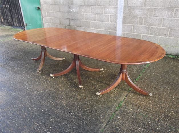 3 Metre Regency Revival Pedestal Table - 10ft Demi Ended Mahogany And Crossbanded Regency Pedestal Dining