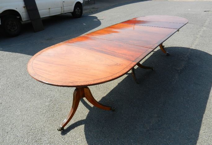4 Metre Georgian Dining Table - Regency Revival Triple Pedestal Mahogany Extending Dining Table