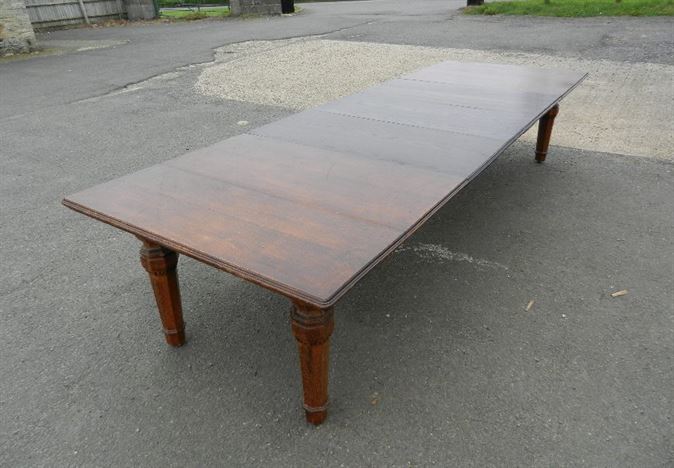 4 Metre Antique Oak Dining Table - 12ft Late 19th Century Arts & Crafts Influenced Oak Extending Dining Table 