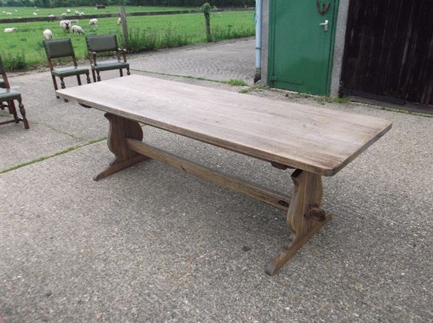 8ft Antique Oak Refectory Table - Jacobean Revival Oak Refectory Table With Tresle End Base