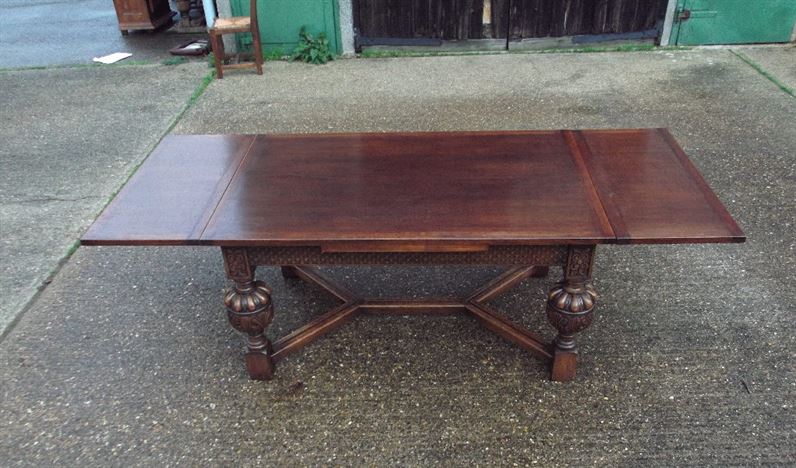 Jacobean Antique Table - 8ft Revival Oak Drawleaf Refectory Table To Seat Up To 10 People