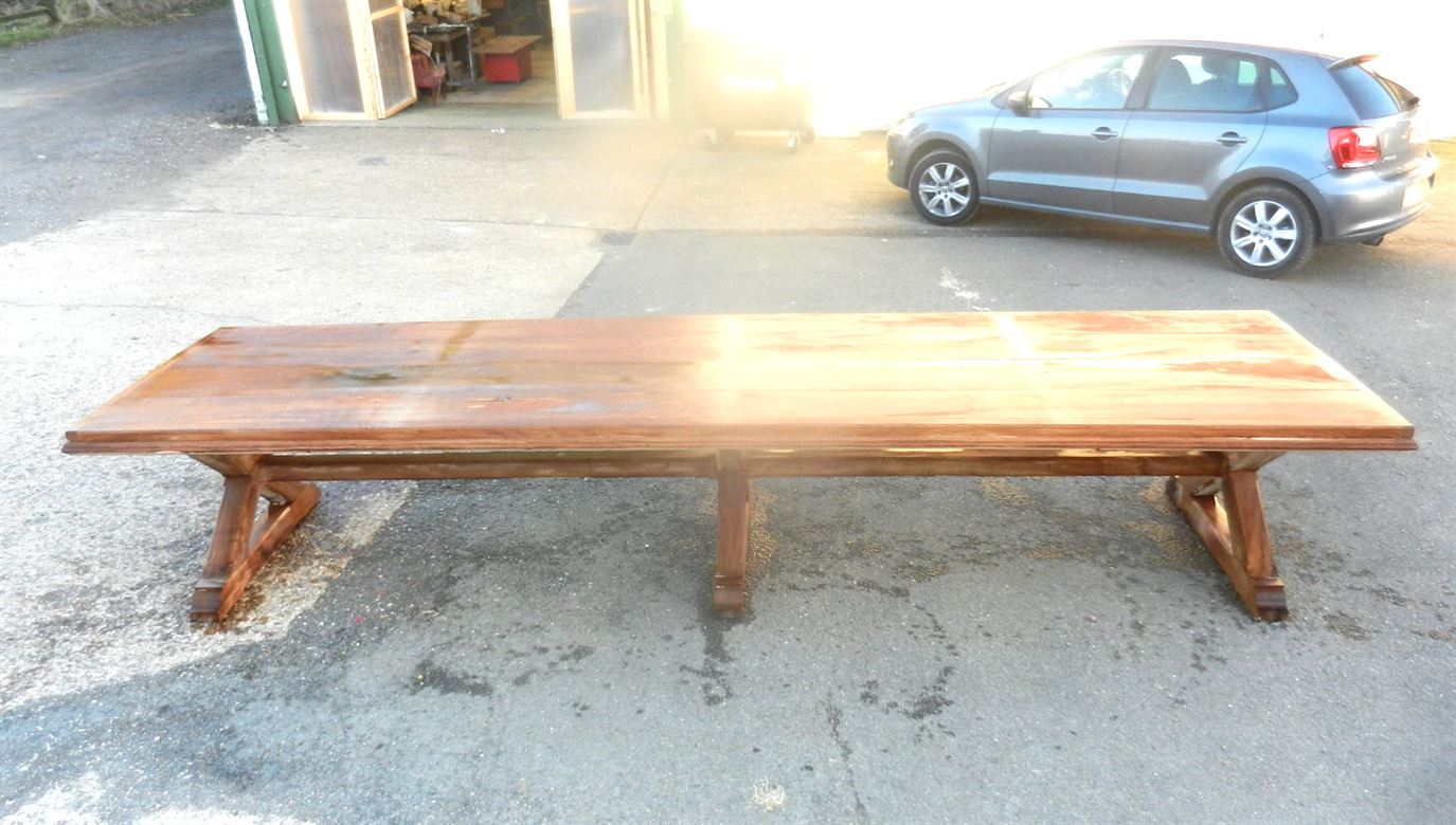 Large 4 Metre Arts & Crafts Solid Oak Antique Refectory Table
