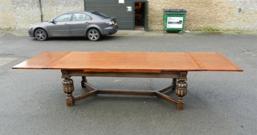 Large Carved Oak Refectory Table - 12ft Jacobean Revival Oak Drawleaf Refectory Table To Seat 12 To 14 People 