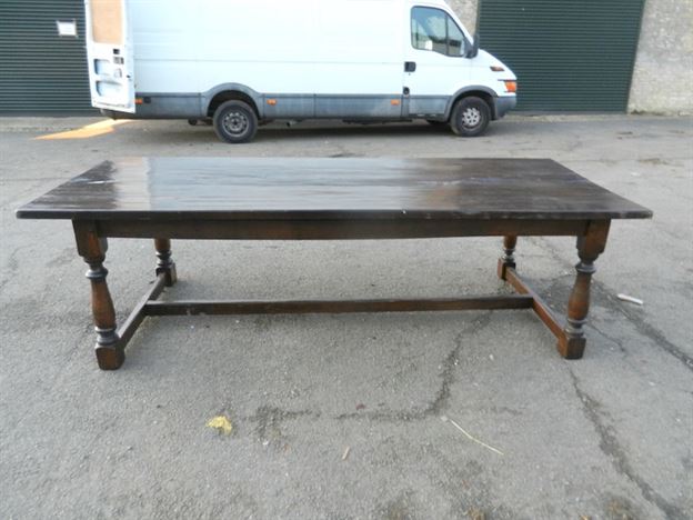 Large English Antique Refectory Table - 8ft Charles II Manner Revival Oak Refectory Table Of Good Width
