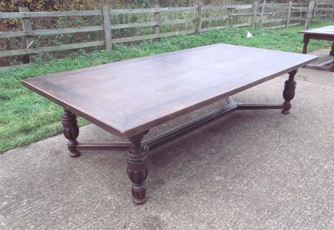 Large Wide Antique Oak Refectory Table - 10ft 3 Metre Jacobean Revival Oak Refectory Table To Seat Up To 14 People