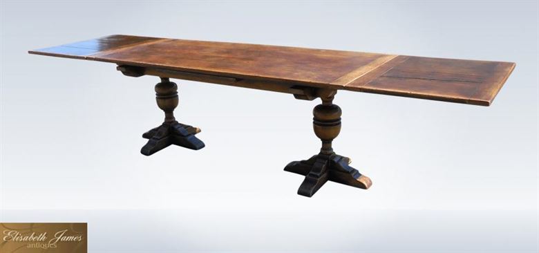 Large Antique Oak Refectory Table 3 Metres Long With Drawleaf Ends