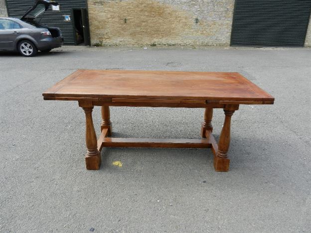 Large Antique Oak Refectory Table - 9ft Jacobean Revival Oak Drawleaf Refectory Table