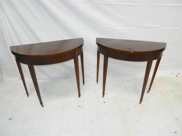 Pair Georgian Card Tables - Late 18th Century Geoargian Sheraton Small Proportioned Demi Card Tables
