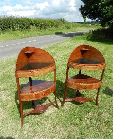 Pair Georgian Corner Tables - Late 18th Century Pair Of Sheraton Period Corner Wash Stand Tables