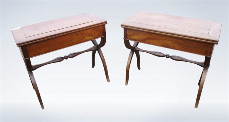 Pair Antique French Walnut Serving Side Console Tables 19th Century
