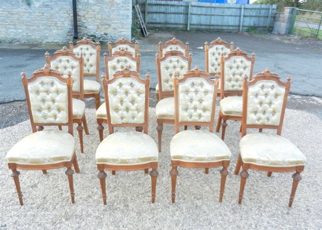 Set 12 Victorian Walnut Chairs - Set Twelve Late Victorian Walnut Dining Chairs