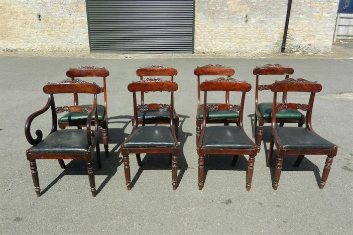 Set 8 Georgian Chairs - Set Eight George IV Mahogany Bar Back Dining Chairs With Gillows Reeded Legs