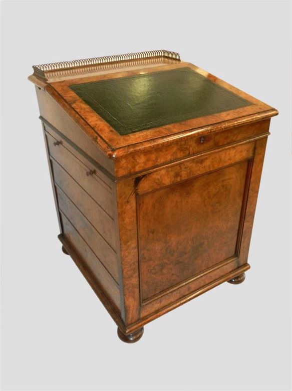 Superb Early 19th Century Post Regency Antique Burr Walnut Davenport By Famous London Makers Holland & Son