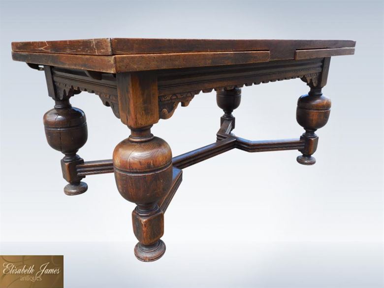 Antique 10ft Jacobean oak refectory table extending drawleaf
