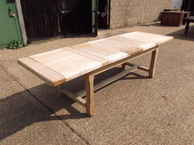 Antique Bleached Oak Refectory Table - Large Vintage 10ft Oak Drawleaf Refectory Table