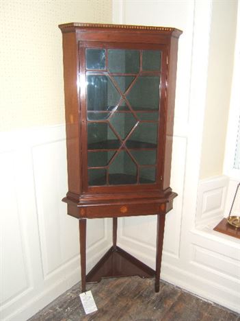 Antique Corner Cabinet - Sheraton Revival Mahogany Corner Cabinet On Stand