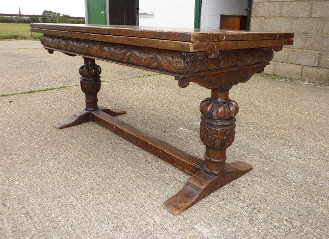 ANTIQUE FURNITURE WAREHOUSE - Antique English Oak Refectory Table Antique English Oak Refectory Table - Large Early Period English Revival Oak Extending Refectory Table To - ANTIQUE FURNITURE WAREHOUSE - Antique English Oak Refectory Table