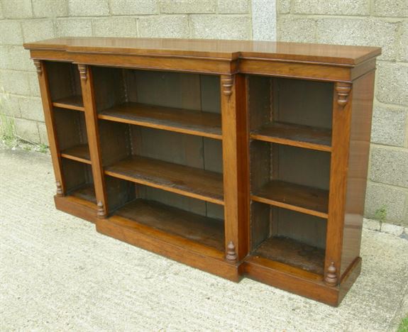 ANTIQUE FURNITURE WAREHOUSE - Antique Library Open Bookcase - Large Antique Library Open Bookcase - Large Figured Walnut Victorian Breakfront Library Bookcase - ANTIQUE FURNITURE WAREHOUSE - Antique Library Open Bookcase - Large