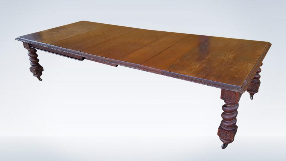 Antique Oak Dining Table Over 3 Metres Long From Late Victorian Period 