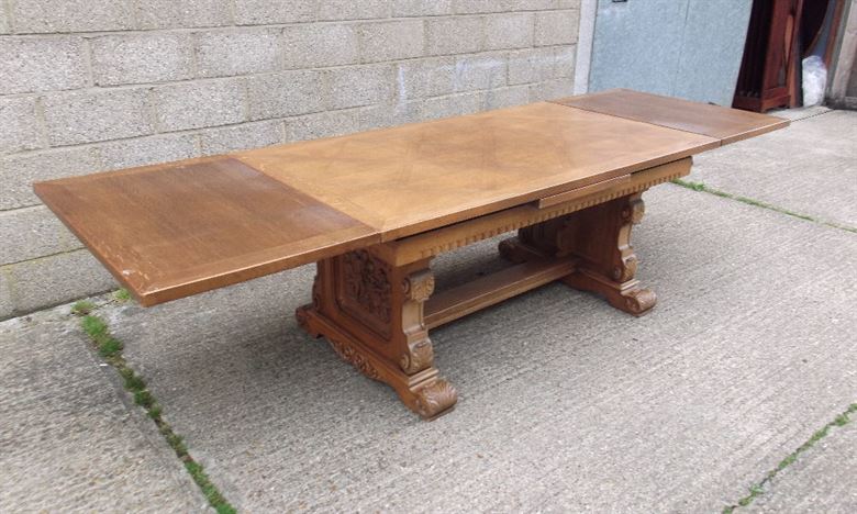 Antique Oak Refectory Table - 10ft Draw Leaf Late Victorian Oak Refectory Table To Seat Up To 12 People