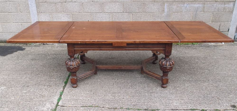 Antique Oak Refectory Table - Large Jacobean Oak Drawleaf Refectory Table