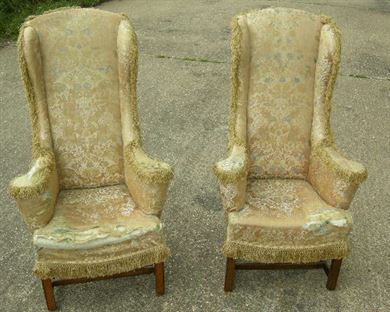 ANTIQUE FURNITURE WAREHOUSE - ANTIQUE PAIR WINGBACK CHAIRS - Pair Of ANTIQUE PAIR WINGBACK CHAIRS - Pair of George III manner wingback armchairs - ANTIQUE FURNITURE WAREHOUSE - ANTIQUE PAIR WINGBACK CHAIRS - Pair Of