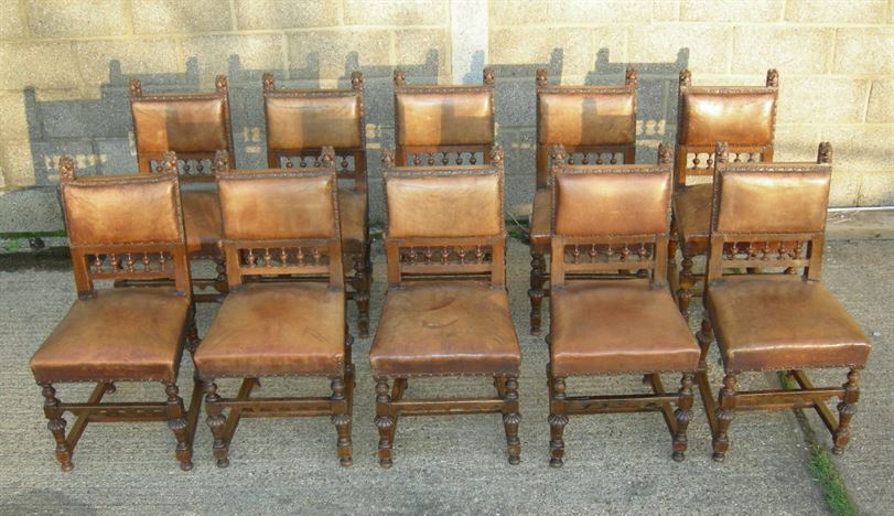 Oak Dining Chairs Antique Antique Furniture Antique Set 10 Oak Chairs 17th Century Style - 17th Century Revival Jacobean Set Of 10 - Oak Dining Chairs Antique Antique Furniture