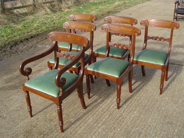Antique Set 6 Georgian Chairs - Set Of Six Regency Bar Back Mahogany Dining Chairs With One Carver