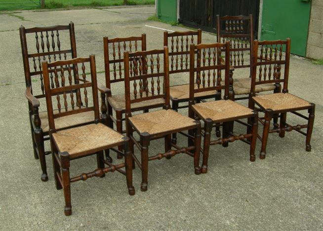 ANTIQUE FURNITURE WAREHOUSE - Antique Set Country Chairs - Set Of 8 Antique Set Country Chairs - Set Of 8 Eight Ash Lancashire Spindle Back Country Dining Chairs - ANTIQUE FURNITURE WAREHOUSE - Antique Set Country Chairs - Set Of 8