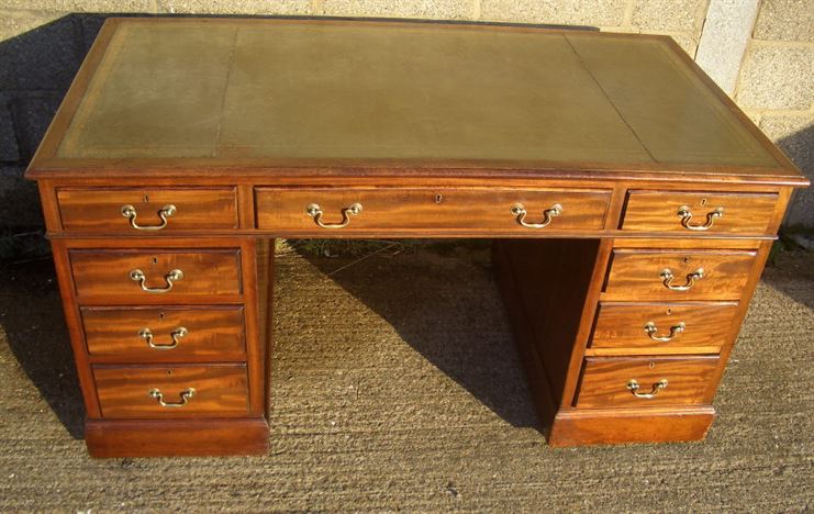 ANTIQUE FURNITURE WAREHOUSE - Antique Twin Pedestal Desk - Large Antique Twin Pedestal Desk - Large Victorian Mahogany Desk In Georgian Manner - ANTIQUE FURNITURE WAREHOUSE - Antique Twin Pedestal Desk - Large