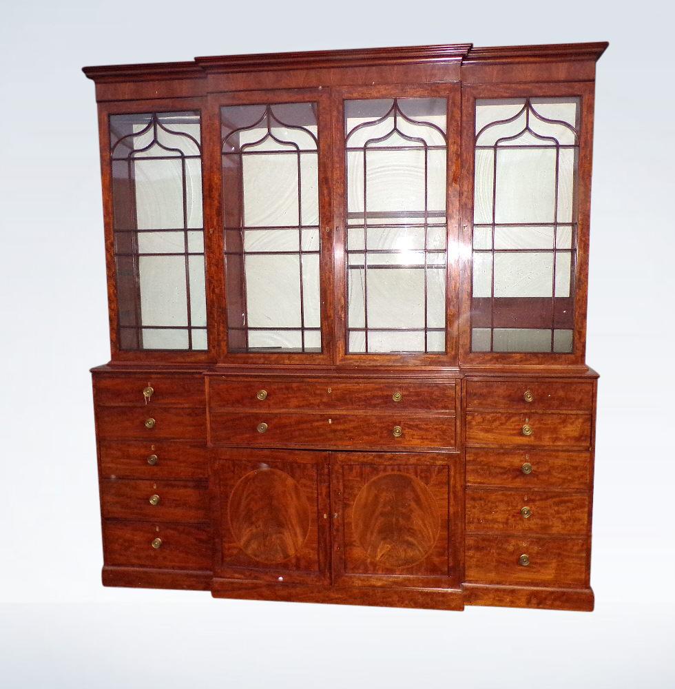 Georgian Breakfront Library Bookcase With Fitted Secretaire