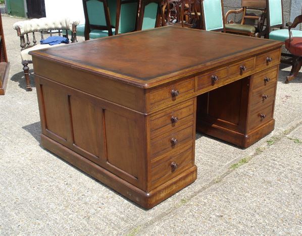 ANTIQUE FURNITURE WAREHOUSE - Large 5ft Antique Partners Desk - Fine Large 5ft Antique Partners Desk - Fine Victorian Walnut Partners Desk By Garnett and Sons - ANTIQUE FURNITURE WAREHOUSE - Large 5ft Antique Partners Desk - Fine