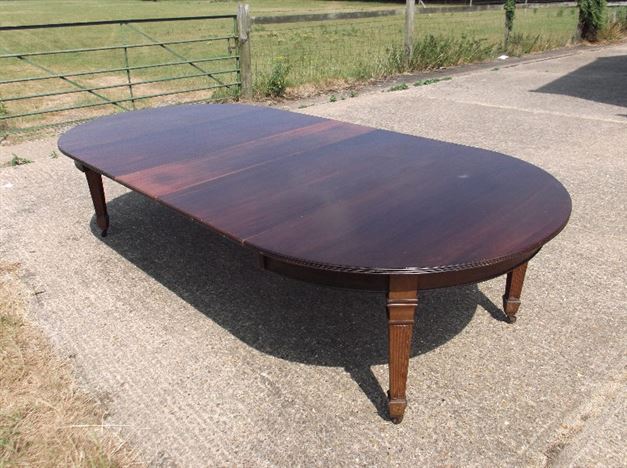 Large Antique Dining Table - 10ft 3 Metre Sheraton Revival Mahogany Demi Ended Extending Dining Table