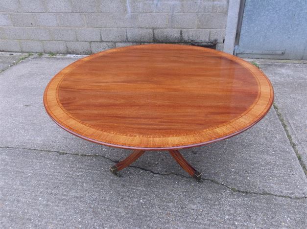 Large Antique Georgian Round Table - 5ft Regency Revival Round Mahogany And Crossbanded Dining Table To Seat 8 People 