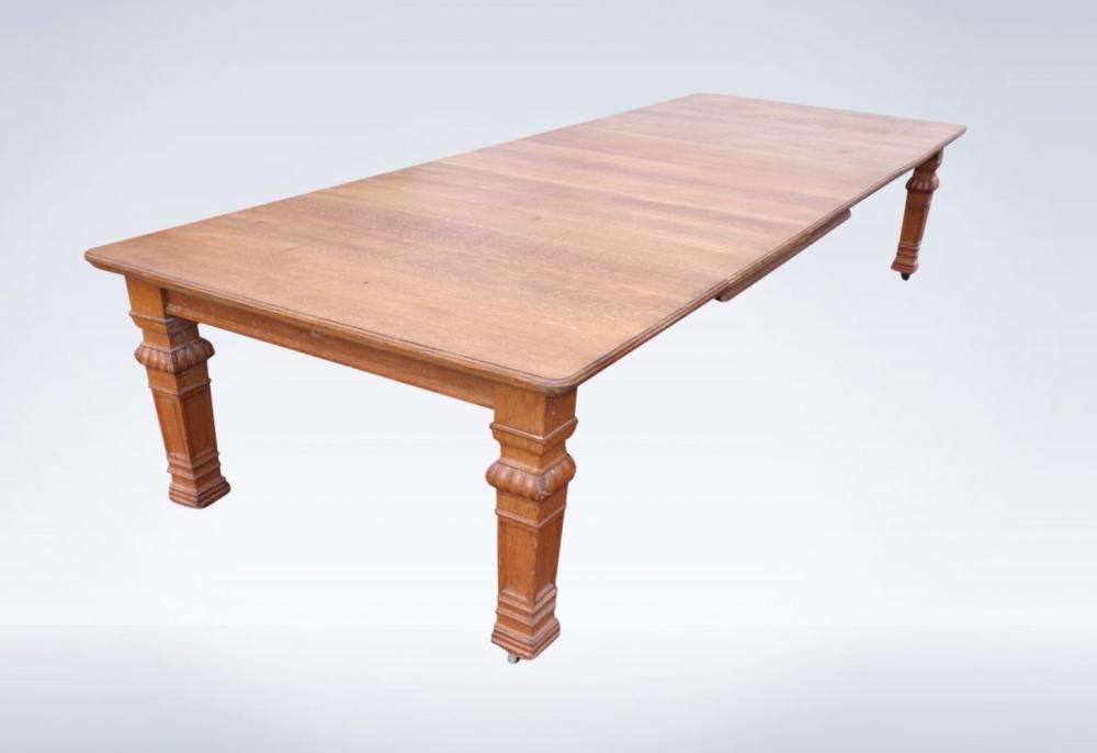 Large Antique Gothic Oak Dining Table Extending To Seat 16 People