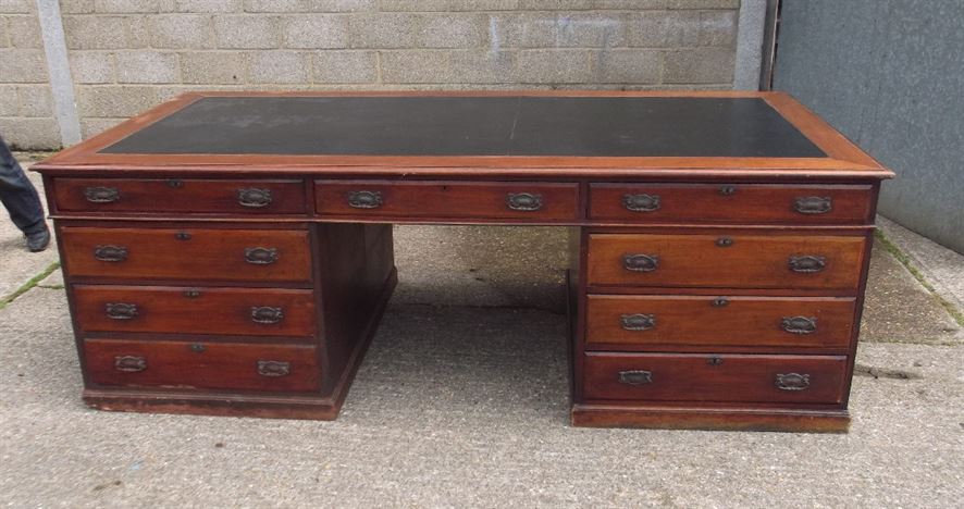 Antique Partners Desk Antique Furniture Large Antique Partners Desk - Huge 8ft Wide Victorian Mahogany Full Partners Desk With Leather Inset - Antique Partners Desk Antique Furniture