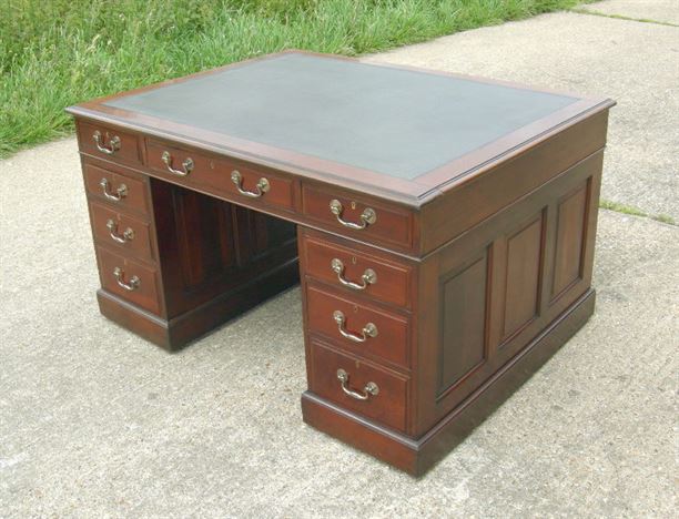 Large Antique Partners Desk - Large Georgian Manner Mahogany Partners Desk From Early 1900s
