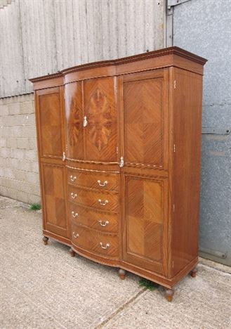 Large Antique Wardrobe - Late Victorian Satinwood Fully Fitted Wardrobe
