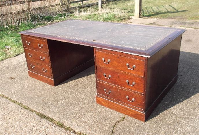 Large Georgian Partners Desk - 7ft Original Early Period Mahogany Partners Desk
