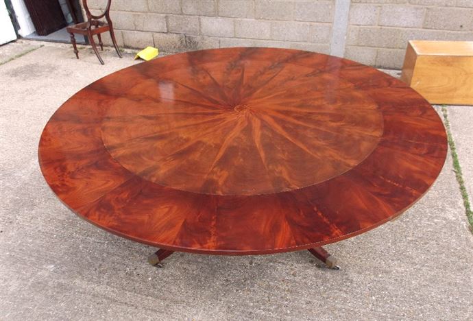 Large Round Antique Table - Regency Style Mahogany 7ft Diameter Jupe Extending Round Table