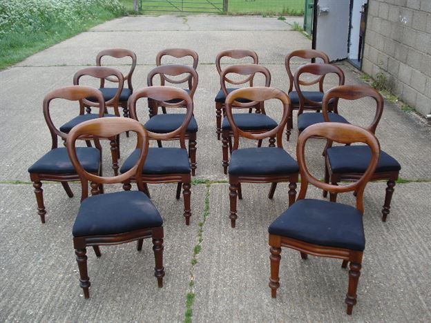 Large Set Of Antiques Chairs - Set Of 14 Fourteen Victorian Mahogany Balloon Back Dining Chairs