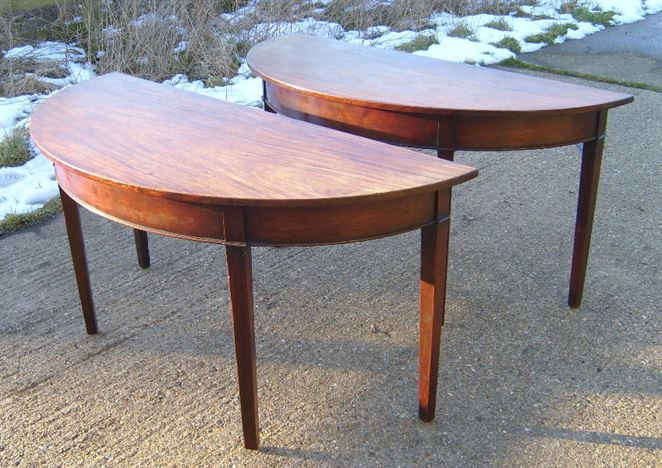 Pair Georgian Tables - Pair 18th Century Georgian Demi Elliptical Console Or Serving Tables