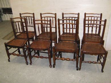 ANTIQUE FURNITURE WAREHOUSE - Antique Set 8 Eight Country Chairs Period Oak Country Chairs 8 - Set of 8 18th Century oak spindle back farmhouse chairs - ANTIQUE FURNITURE WAREHOUSE - Antique Set 8 Eight Country Chairs