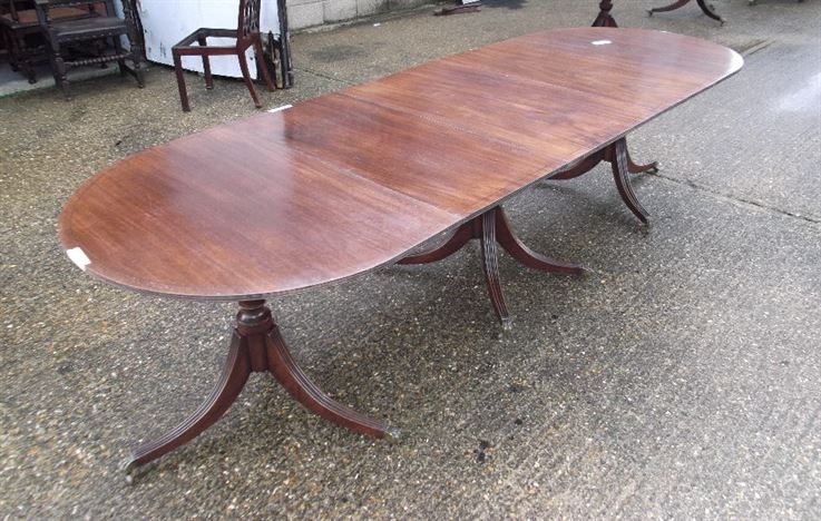 Regency Pedestal Dining Table - Regency Revival Trip Pedestal Mahogany Demi Ended Extending Dining Table
