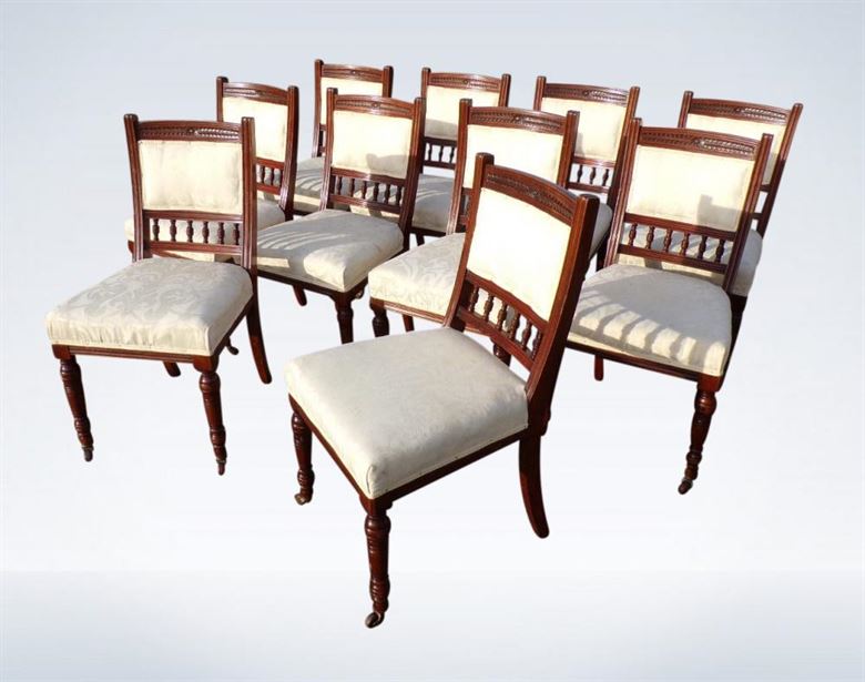 Set 10 Victorian Antique Dining Chairs Arts Crafts With Padded