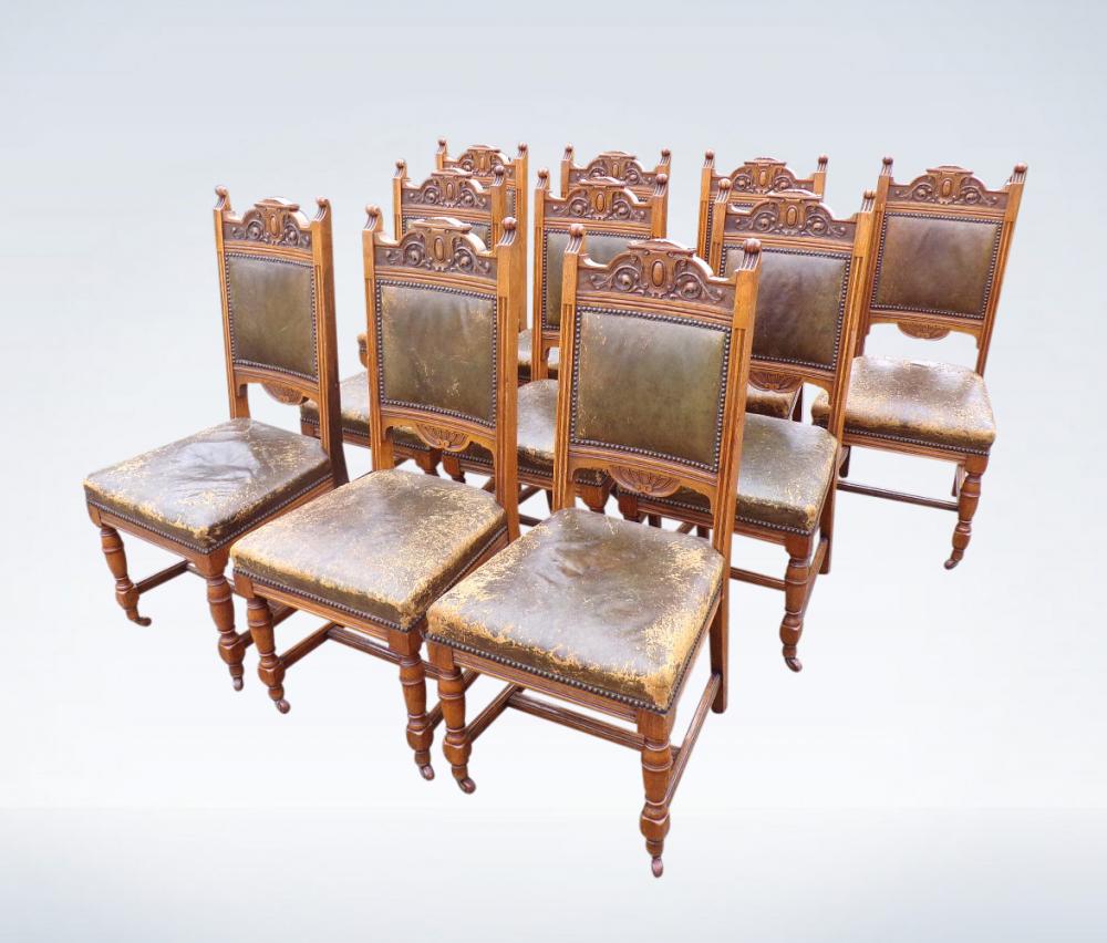 set 10 victorian antique oak high back dining chairs arts crafts